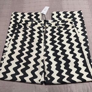 New Cider Women's Black White Geometric Denim Jeans Pocket Design Zipper Button